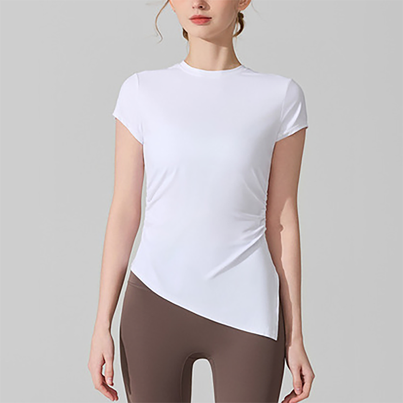 Wholesale Naked-Feel Slit-Hem Short Sleeve Yoga T-Shirt – Slim Fit Sports Top