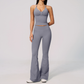 Wholesale Women's Seamless Yoga Set: Strappy Tank Top & Flare Pants – High-Stretch w/ Chest Pad
