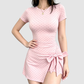Wholesale Women's Plaid Faux Two-Piece Yoga Mini Dress with Built-in Bra