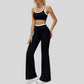 Contrast color sports bra + sport slightly flared pants 2-piece set