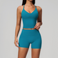 Wholesale Women's Cross-Back High Waist Yoga Set Sports Bra & Shorts with Chest Pad