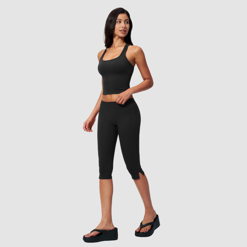 Wholesale Women's I-shape back Vest + Mid-Length Shorts Set - Butt-Lifting Yoga Gym Activewear
