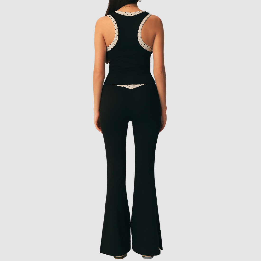 Wholesale Women's Polka Dot Pilates Set – Sleeveless Top & Flared Pants