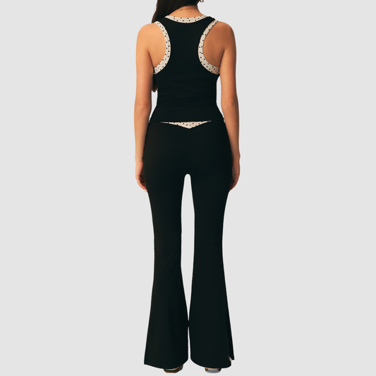 Wholesale Women's Polka Dot Pilates Set – Sleeveless Top & Flared Pants