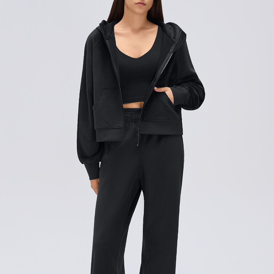 Wholesale Zip Up Hoodie Women's Cropped Hooded Sports Jacket