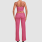 Wholesale Women's Activewear Retro Print Fold-Over Waist Top & Straight-Leg Pants Set