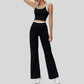Two-piece contrasting sports tank top+port slightly flared pants 2-piece set