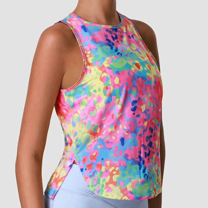 Wholesale Women's Floral Print Ice Silk Athletic Tank Top – Moisture-Wicking Gym Running Fitness Vest