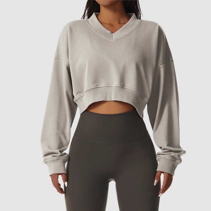 Wholesale Women's Oversized Long Sleeve V-Neck Athletic Sweatshirt – Casual Fitness Pullover