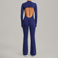 Zipper long sleeved backless fitness jumpsuit