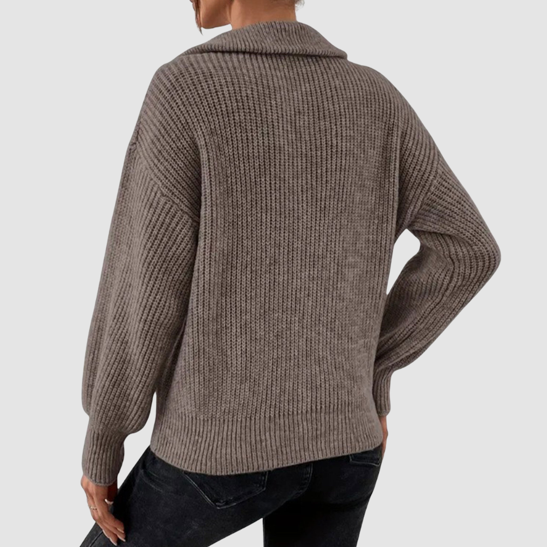 Wholesale Women's Sweaters Polo-Collar Zip Long-Sleeve Knit Sweater Top