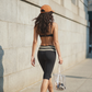 Wholesale Women's Polka Dot & Stripe Yoga Set Halter Neck Sports Bra & Capri Pants w/ Chest Pad