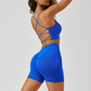 Crossover spaghetti strap bra & shorts sport sets