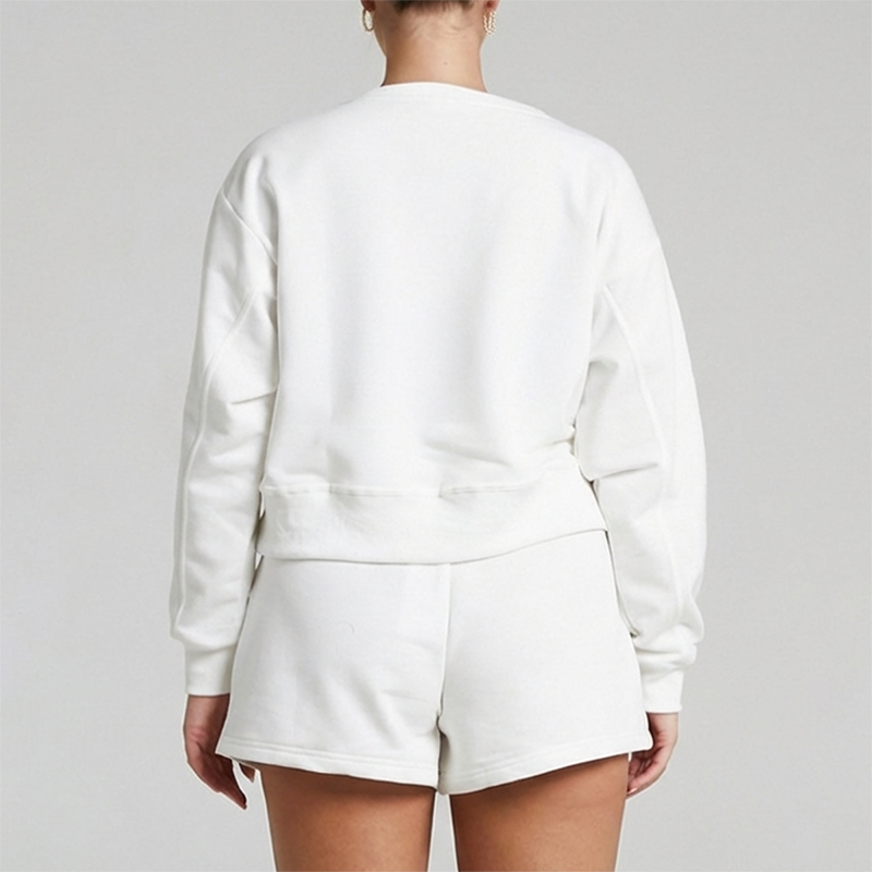 Wholesale solid color long sleeved sweatshirt+shorts set