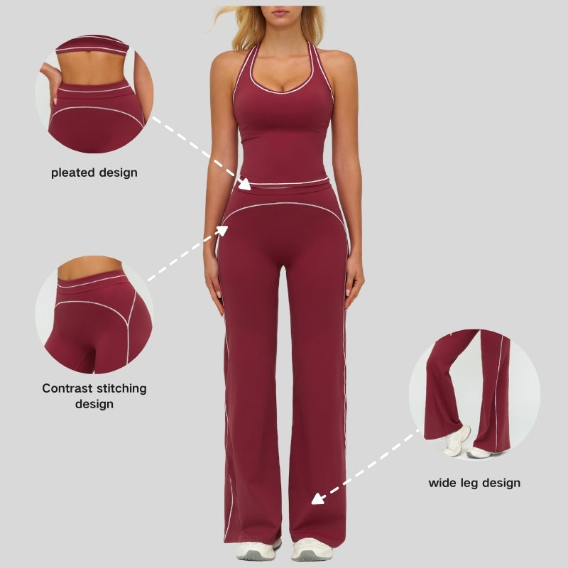 High-waisted contrasting loose wide-leg pants