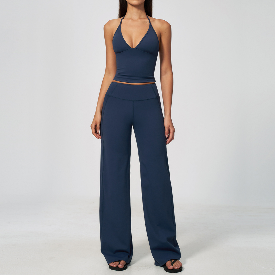 Wholesale Deep V Halter Neck Sweat-Wicking Breathable Fashion Casual Flared Fitness Set