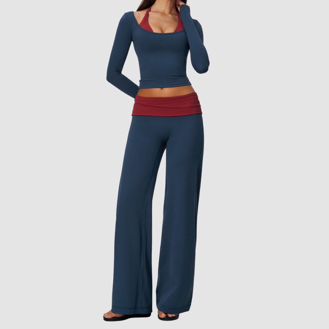 Wholesale Women’s Long-Sleeve Top & Wide-Leg Yoga Pants Set
