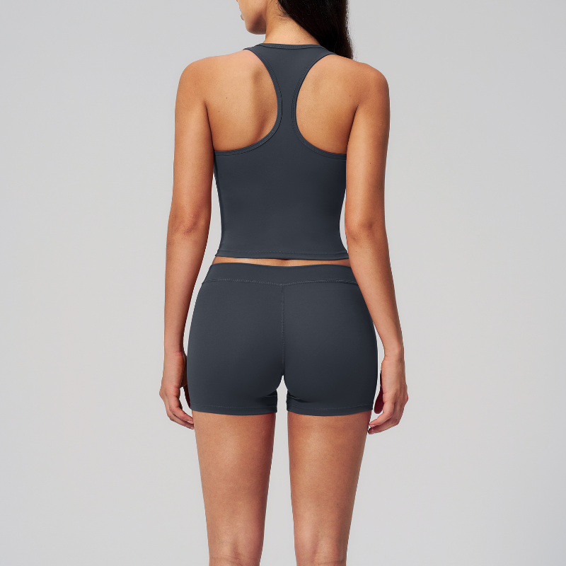 Wholesale Women's I-shape Back Tank Top & Booty-Lift Shorts Set – Seam-Detail Naked-Feel Yoga 2-Piece Set