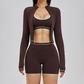 Color blocking Sports jacket+Sport Bra+High waisted shorts 3-piece set