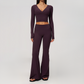 Wholesale Women's Cream-Feel Fleece Long Sleeve Top & High waisted flared Pants Set