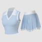Wholesale Women's Sleeveless Tank Top & Double-Layer Pleated Skirt Set – Built-In Bra Anti-Exposure Tennis Golf Outfit