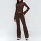 Stand-up collar yoga jacket + nude high-waisted flared pants 2-piece set