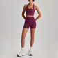 Wholesale Cross-Back Sports Bra & High-Waist Biker Shorts Set – Naked-Feel Quick-Dry Yoga 2-Piece