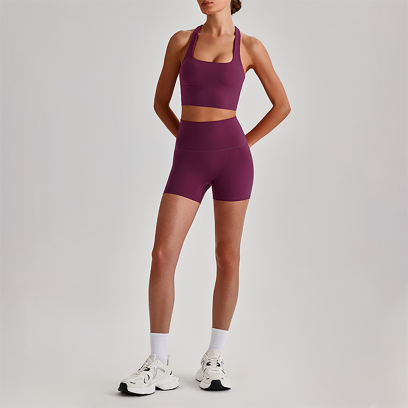 Wholesale Cross-Back Sports Bra & High-Waist Biker Shorts Set – Naked-Feel Quick-Dry Yoga 2-Piece