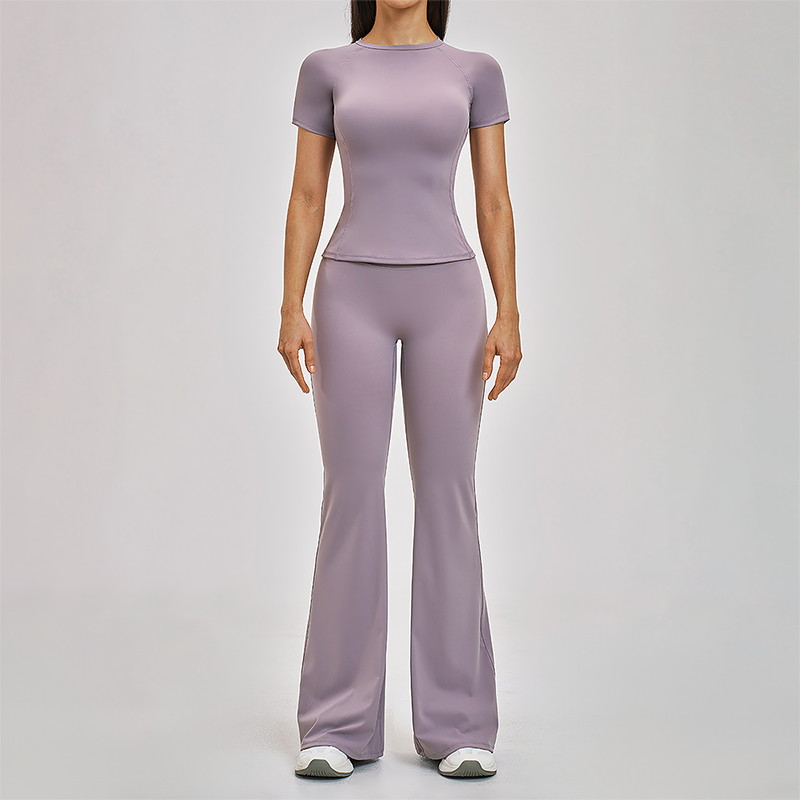 Wholesale Round Neck Short Sleeve Tank Top+High Waist pants 2-piece Set
