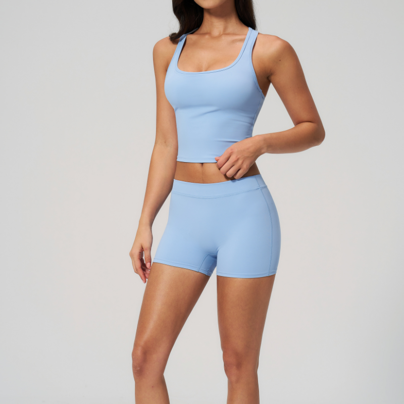 Wholesale Women's I-shape Back Tank Top & Booty-Lift Shorts Set – Seam-Detail Naked-Feel Yoga 2-Piece Set