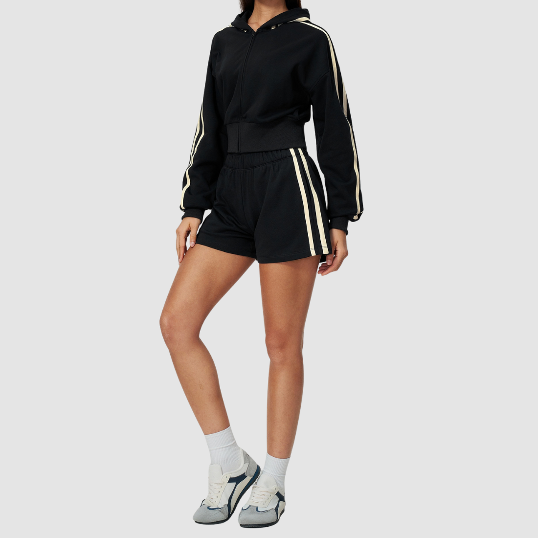 Wholesale Women's Zip Up Hoodie and Short Sweatpants Set