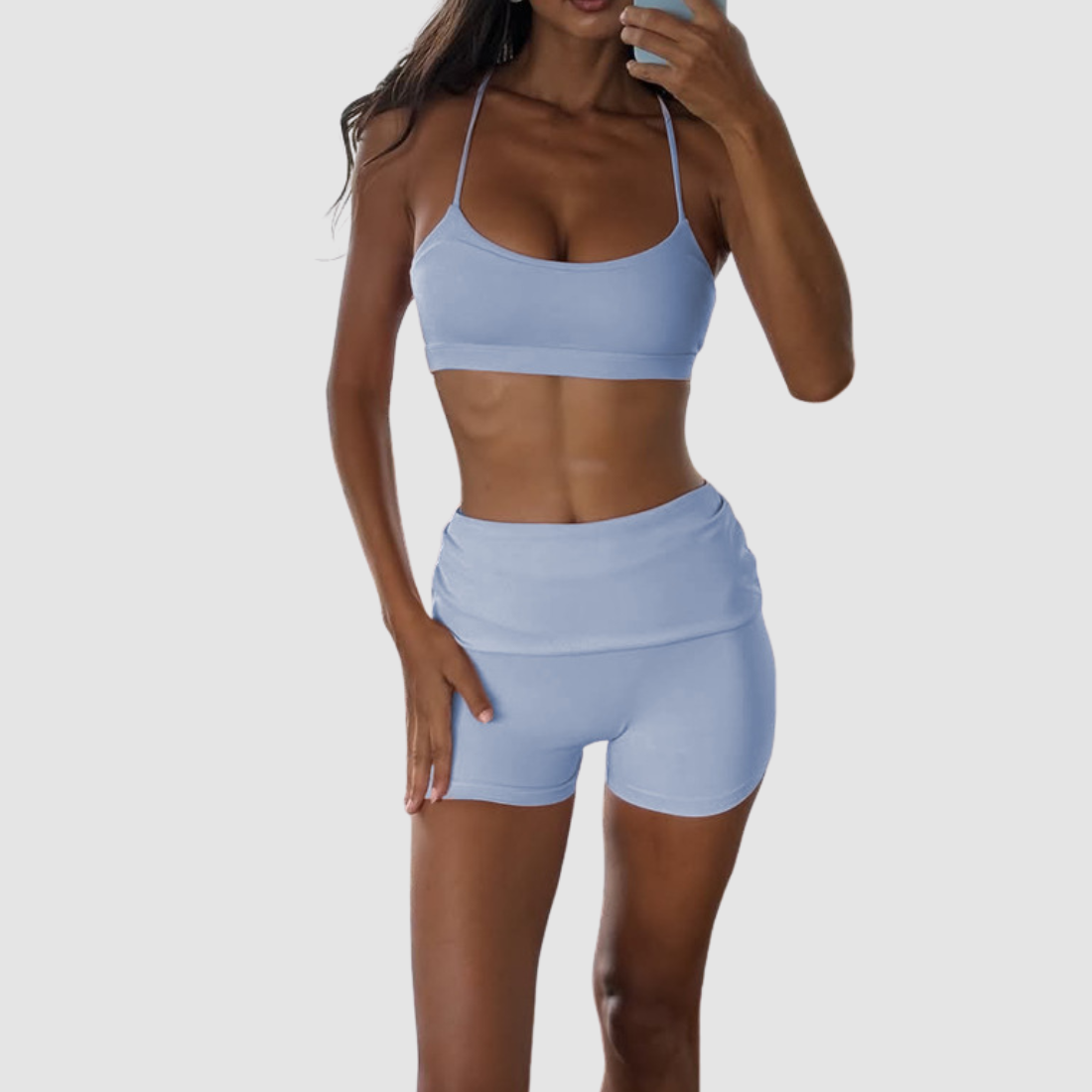 Wholesale Women’s Padded Sports Bra & Fold-Over Shorts Set