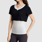 Wholesale Women's Color-Block Faux Two-Piece Yoga Short-Sleeve Top