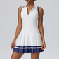 Women's Colorblock Polo Neck Tennis Dress with Built-in Chest Pad