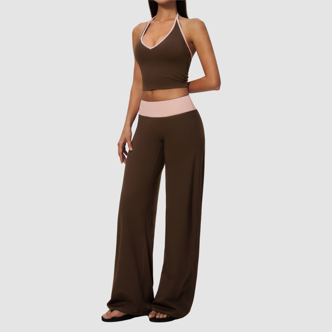 Wholesale Women’s Halter Contrast Yoga Set – Tank & Long Pants