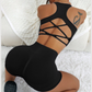 Cross-back sports high-waisted shorts two-piece set