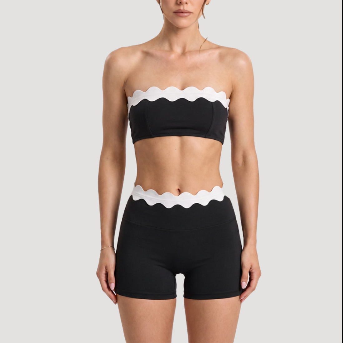 Women's Activewear Padded Color-Block Sports Bra & High-Waist Shorts Yoga Set