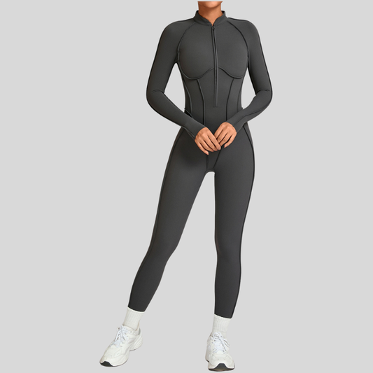 Stand-up collar zipper jumpuit