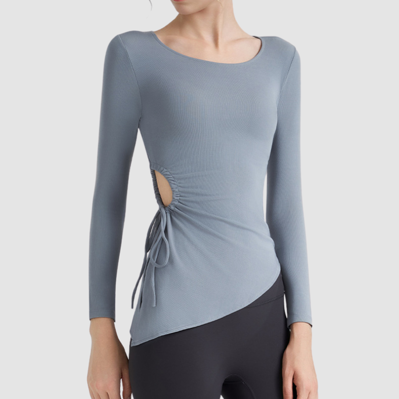 Wholesale Women's Ruched Drawstring Long-Sleeve Yoga Top – Slim Fit Activewear