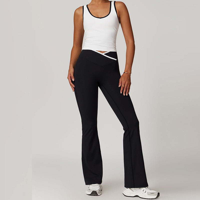 Kontrast Color Fitness Nackt Yoga Tanktop & hoch taillierte ausgestellte Beinhosen Set