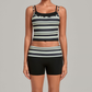 Wholesale Women's Retro Print Double-Strap Yoga Vest+High-waist Shorts Two-Piece Set