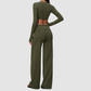 Wholesale Women's Brushed Yoga Set: Long-Sleeve Crop Top & Foldover Wide-Leg Pants