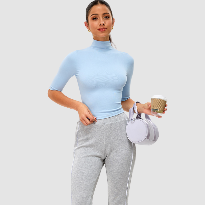 Wholesale high-neck mid-length sleeve fitness top