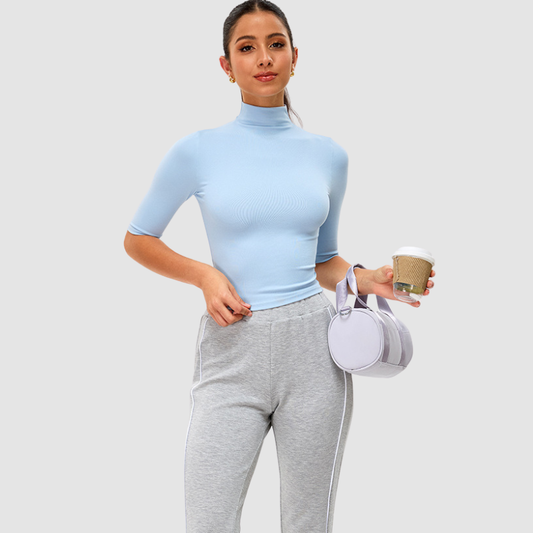 Wholesale high-neck mid-length sleeve fitness top