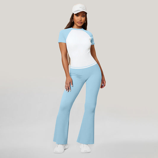 Pantalones de pierna de la pierna abalanzada + de manga corta + Set de 3 piezas contrastante de manga corta + banda de 3 piezas
