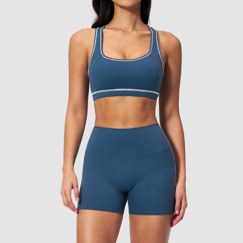 Wholesale Women's Seamless Seam-Detail Sports Bra + High-Waist Shorts Set – Butt-Lifting Yoga Gym Activewear