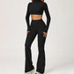 High-Neck Cropped Long Sleeve + Flared Leg Pants 2-Piece Set