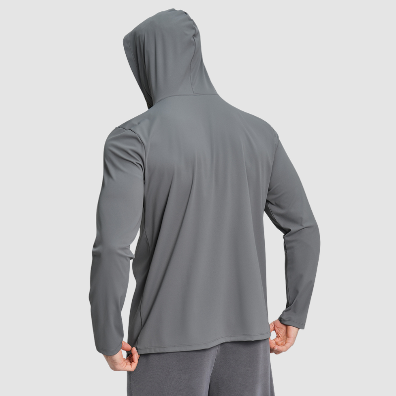 Wholesale Men's Hooded Long Sleeve Athletic Top – Moisture-Wicking Gym Fitness Training Shirt