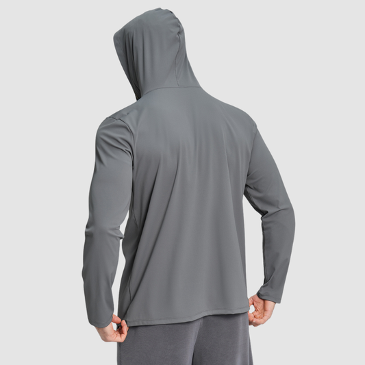 Wholesale Men's Hooded Long Sleeve Athletic Top – Moisture-Wicking Gym Fitness Training Shirt