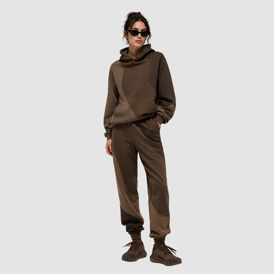Wholesale Women's Colorblock Hooded Sweatshirt & Jogger Pants Set